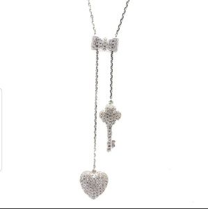 Key Heart Lariat Necklace Sterling Silver